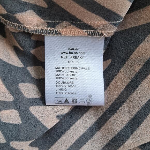 Ba&sh Freaky Swing Dress Oversized Tiered Chiffon Pink & Gray Print - Picture 7 of 10